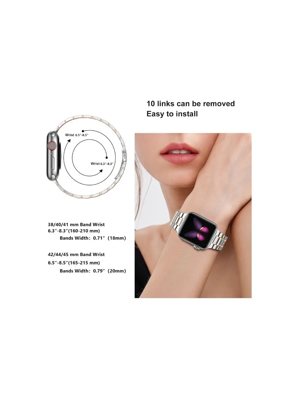 Apple Smartwatch Stainless-Steel Band w TPU Case 45mm Series 9/8/7 (SILV/ROSE)